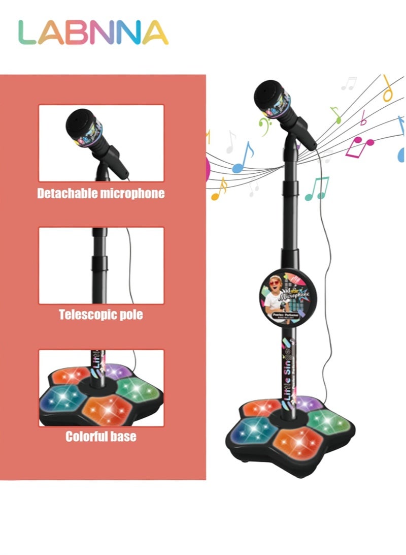 LABNNA جهاز كاريوكي للأطفال مع حامل، جهاز كاريوكي للأطفال، ميكروفون للأطفال مع أضواء مسرحية وامضة وحامل قابل للتعديل، هدية للأطفال من عمر 3 سنوات فما فوق - Image 3